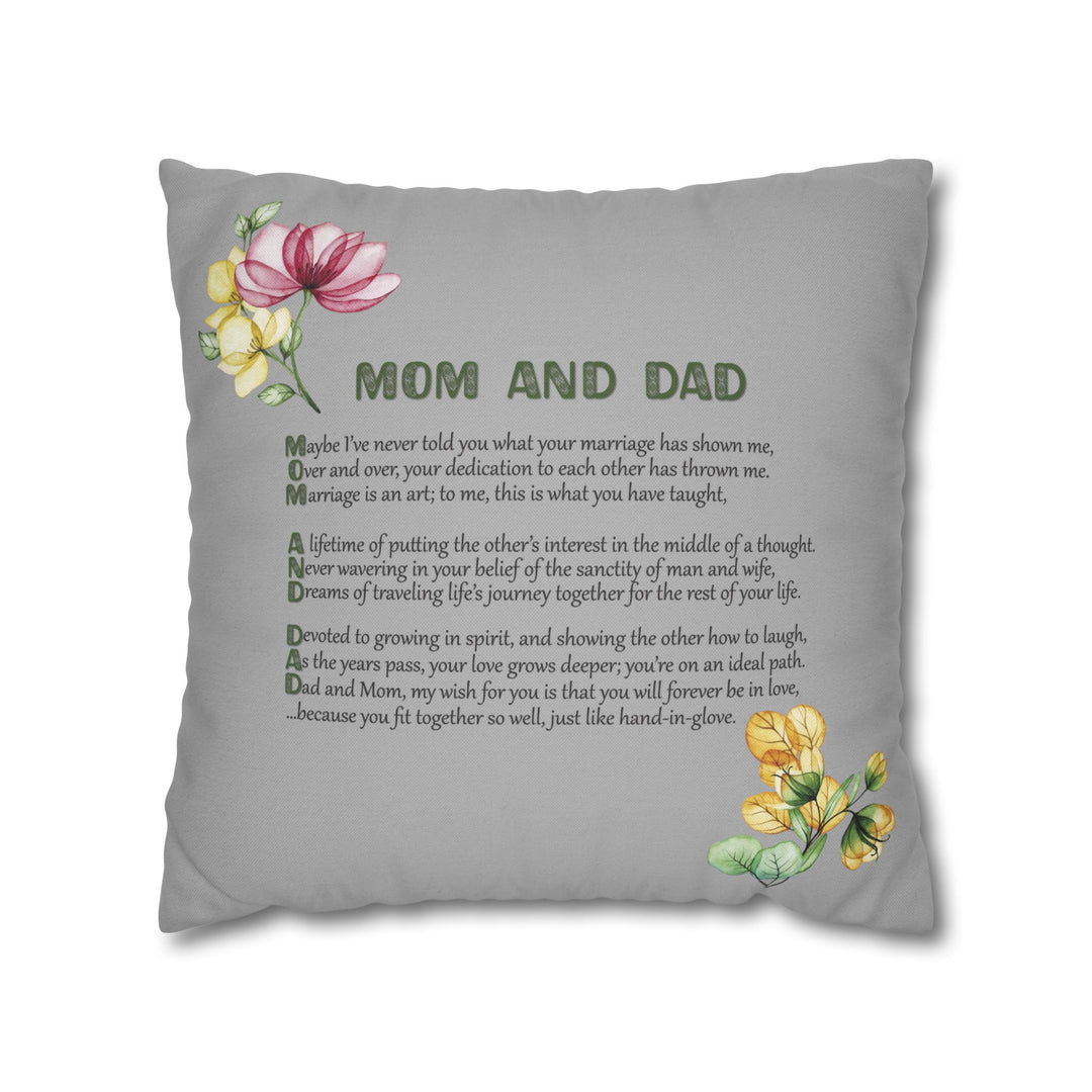 Mom and Dad Acrostic Poem Pillow Cover - Grey