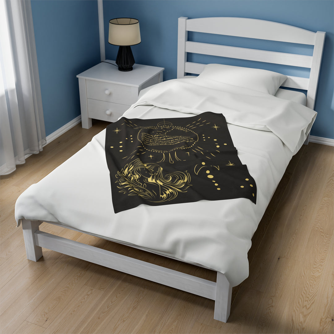 Written in the Stars Velveteen plush blanket with acrostic poem spelling out "Virgo"