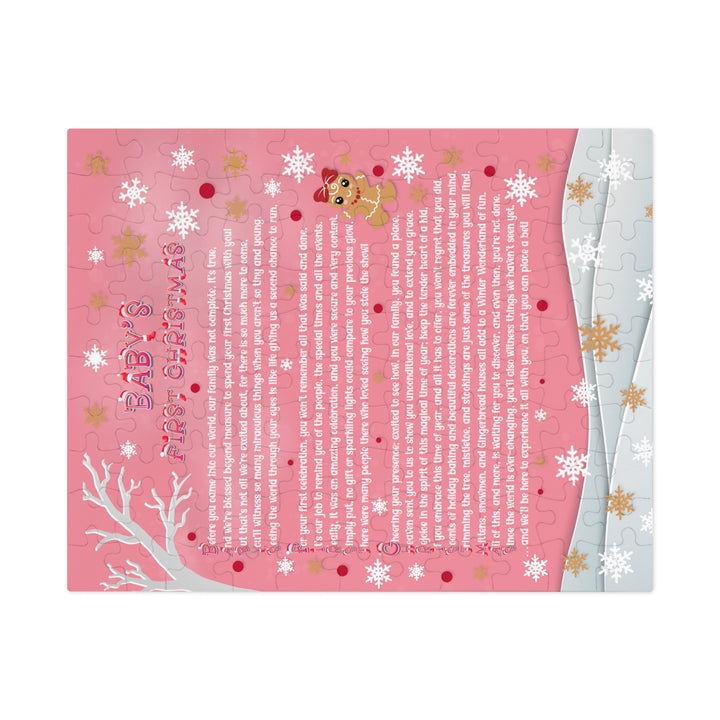 Baby's First Christmas Acrostic Poem Jigsaw Puzzle - Gingerbread - Pink - Tin Box