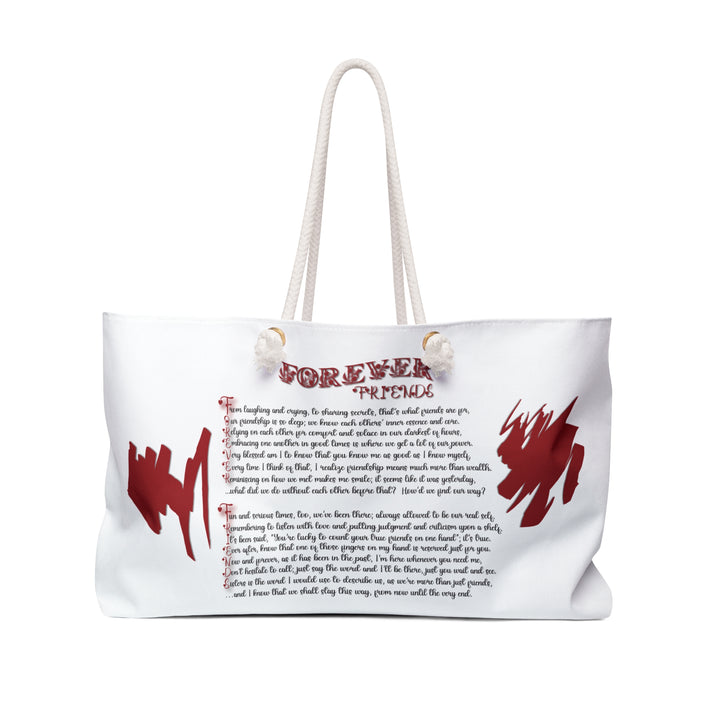 Forever Friends Acrostic Poem Tote Bag - White and Red Weekender - Personalized