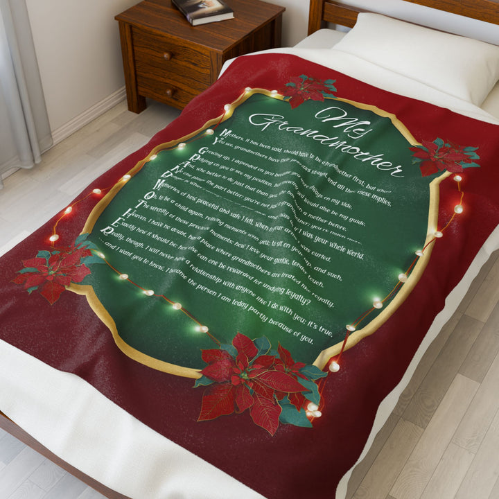 My Grandmother Acrostic Poem Velveteen Plush Blanket - Poinsettias