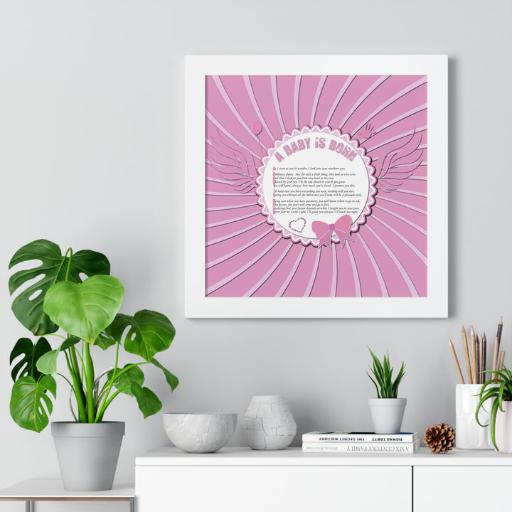 Baby Steps Acrostic Poem Framed Print "A Baby is Born" - Pink