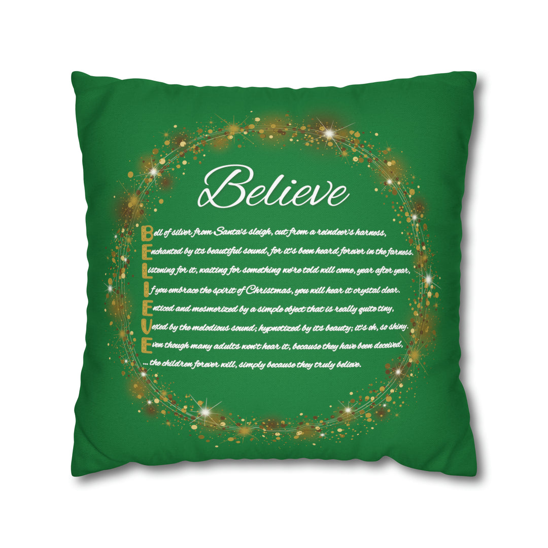 Pillow Case Cover with Acrostic Poem from "Learn, Lead, Believe" Collection Holiday, Spelling out "Believe" . Christmas Decor or Gift.
