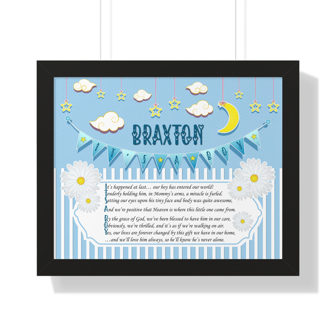 Baby Steps "It's a Boy" Framed Print Collection - Blue Stripes - Personalized