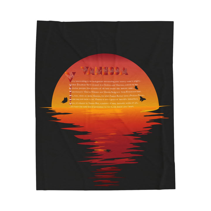 Namesakes Acrostic Poem on Black Velveteen Plush Blanket with Sunset Reflection