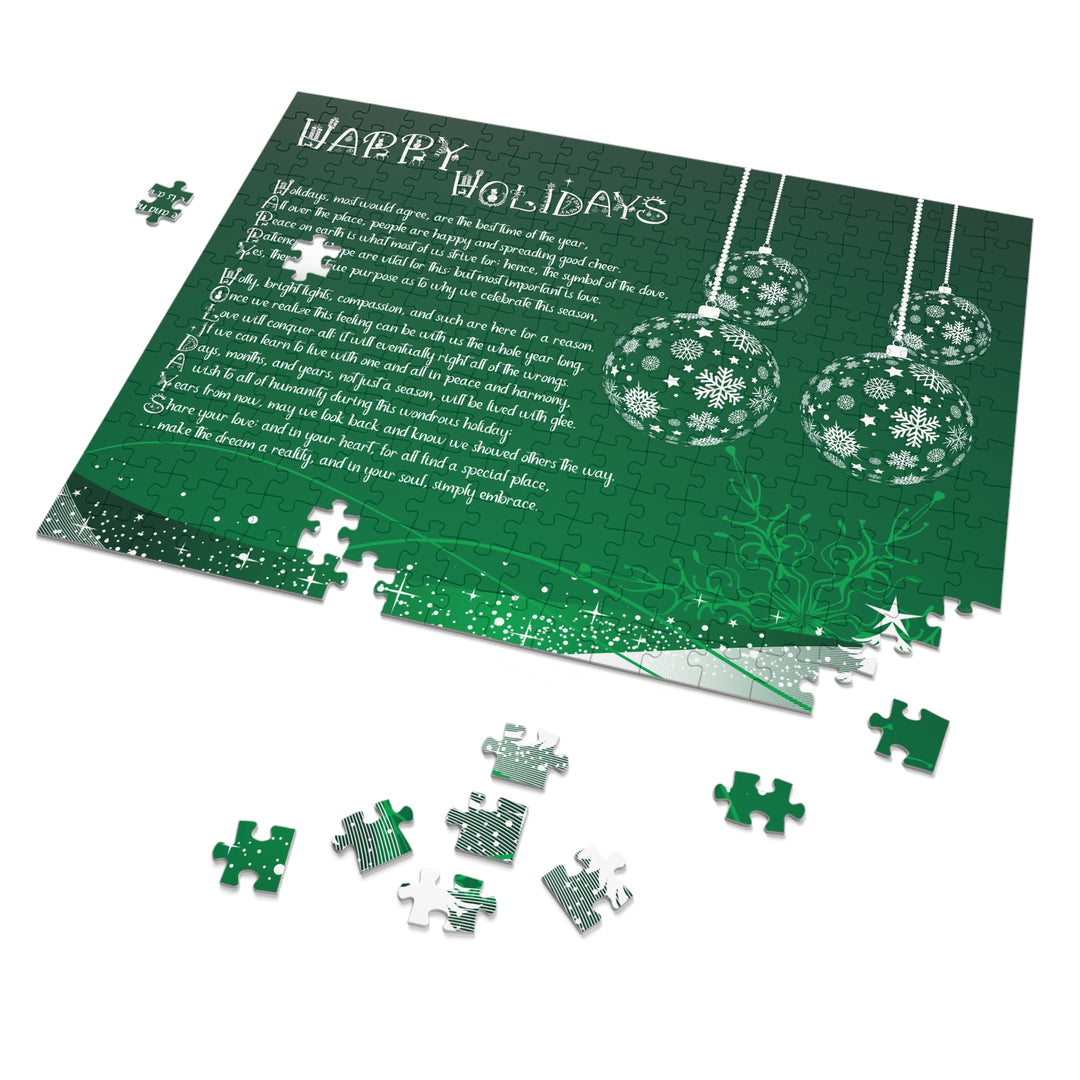 Happy Holidays Acrostic Poem Puzzle - Ornaments-Green - Tin Box