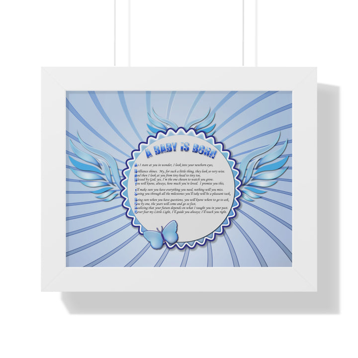 Baby Steps Acrostic Poem Framed Print "A Baby is Born "- Blue