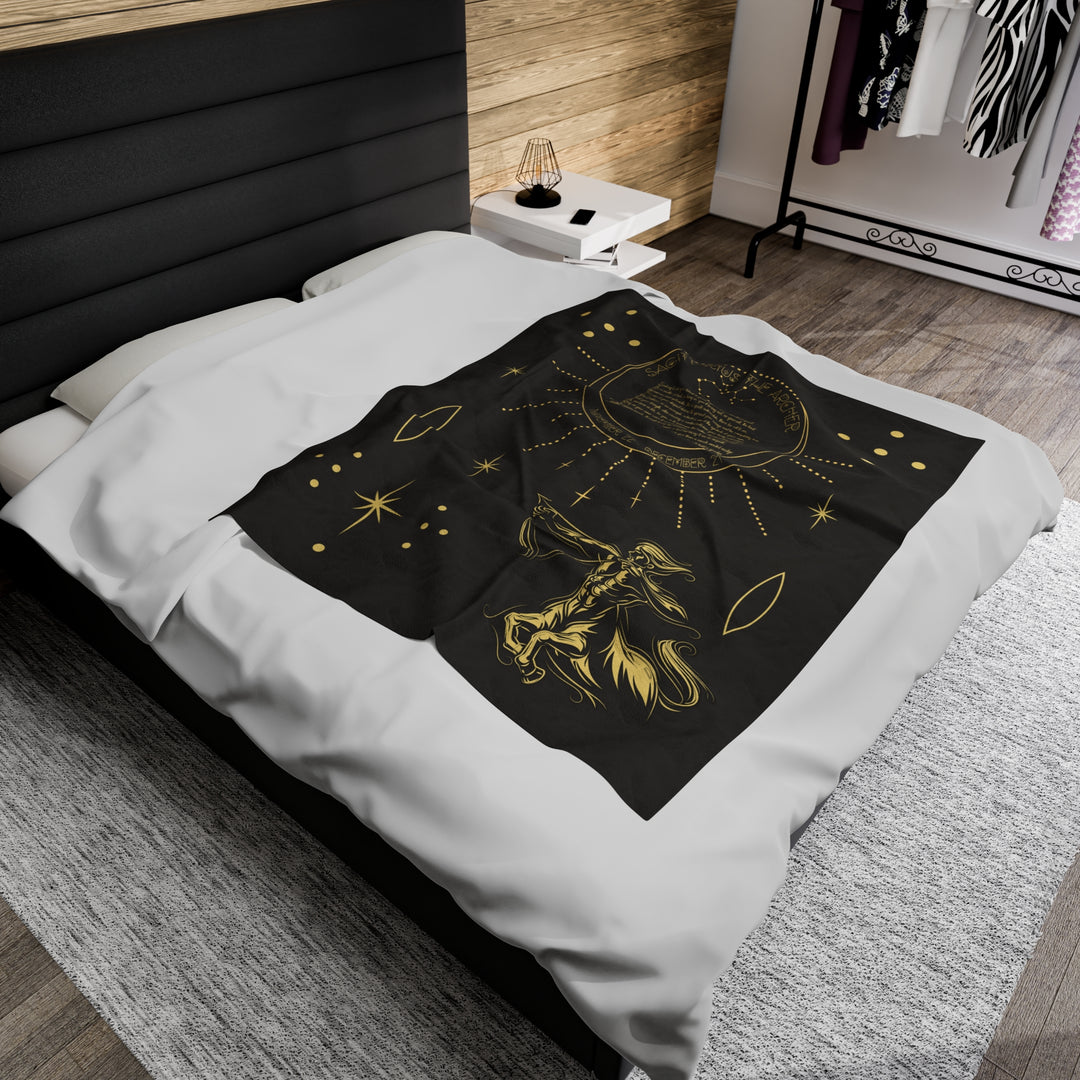 Written in the Stars Velveteen plush blanket with acrostic poem spelling out "Sagittarius"