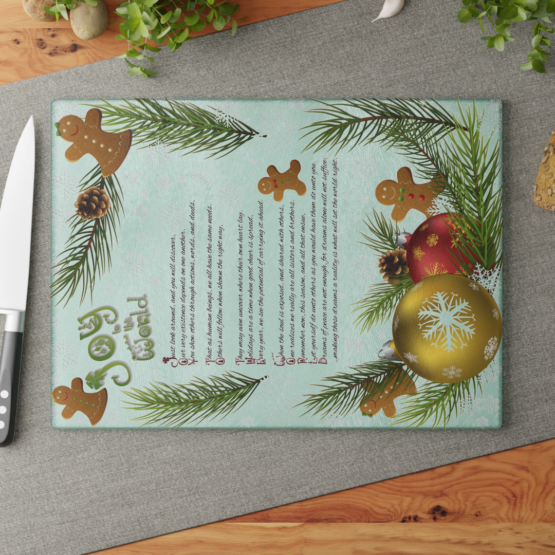 Joy to the World Acrostic Poem Glass Cutting Board - Gingerbread