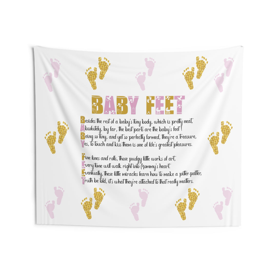 "Baby Feet" Acrostic Poem Baby Shower Backdrop - Pink and Gold - No Personalization