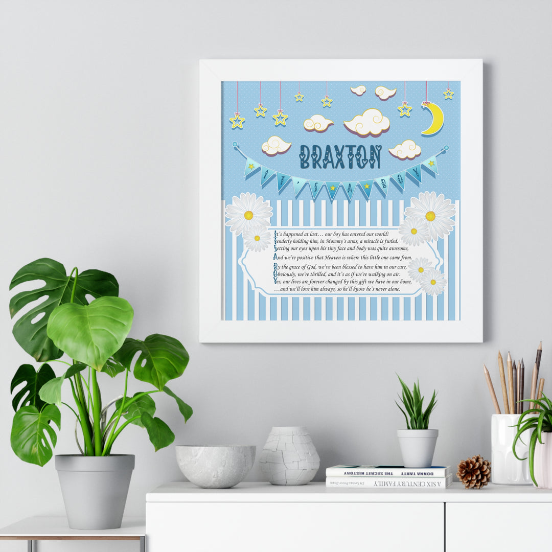Baby Steps "It's a Boy" Framed Print Collection - Blue Stripes - Personalized