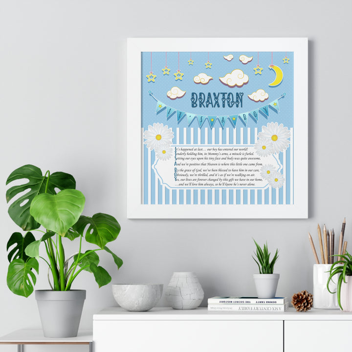 Baby Steps "It's a Boy" Framed Print Collection - Blue Stripes - Personalized