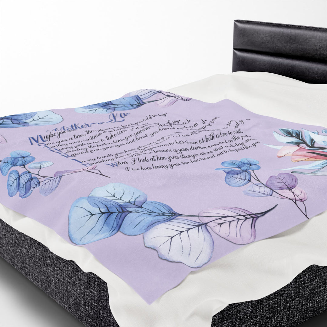 Mother-in-Law Acrostic Poem Velveteen Plush Blanket - Transparent Flowers