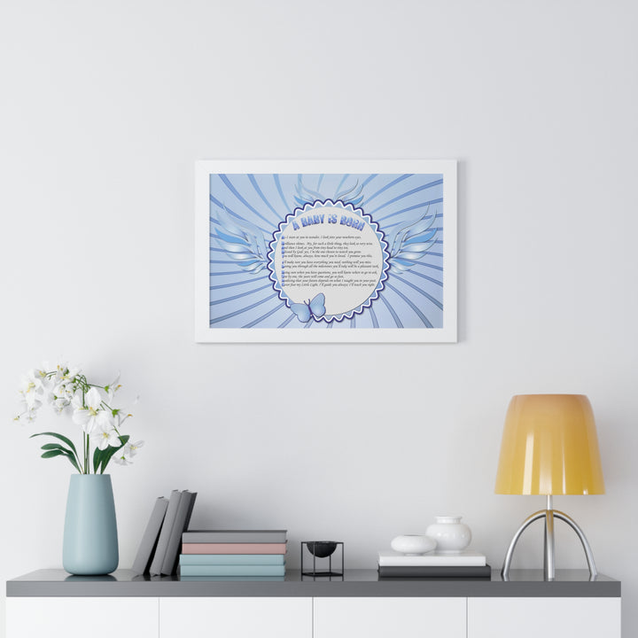 Baby Steps Acrostic Poem Framed Print "A Baby is Born "- Blue