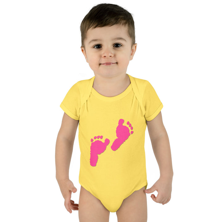 Baby Steps "Baby Feet" Acrostic Poem Bodysuit - Pink Footprints