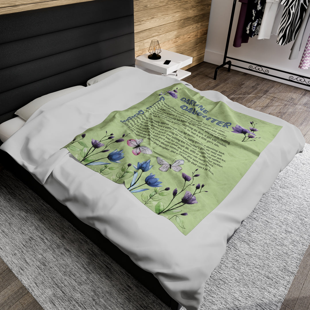 It's Just a Phrase Velveteen Plush Blanket with Acrostic Poem Spelling out "Darling Daughter" - Floral Design