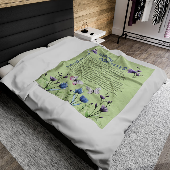It's Just a Phrase Velveteen Plush Blanket with Acrostic Poem Spelling out "Darling Daughter" - Floral Design