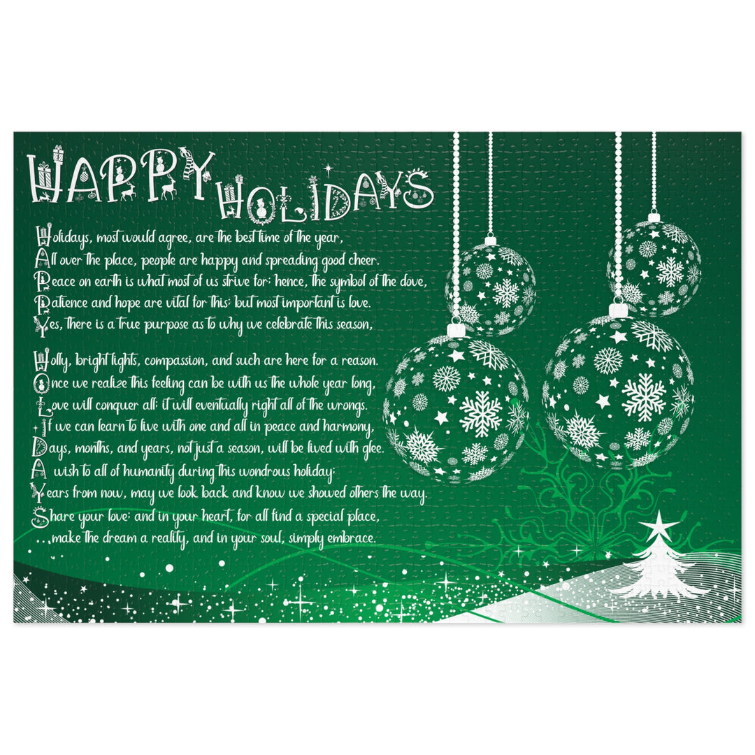 Happy Holidays Acrostic Poem Puzzle - Ornaments-Green - Tin Box