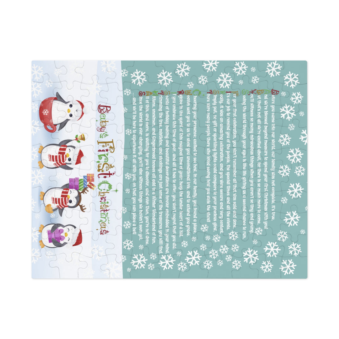 Baby's First Christmas Acrostic Poem Jigsaw Puzzle - Gingerbread - Penguins - Tin Box