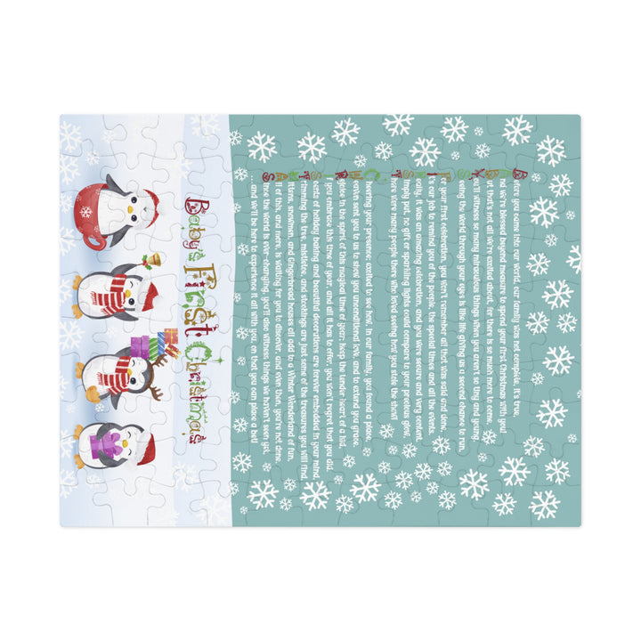 Baby's First Christmas Acrostic Poem Jigsaw Puzzle - Gingerbread - Penguins - Tin Box
