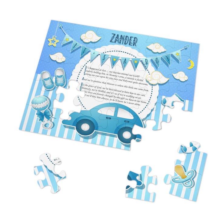 It's a Boy Acrostic Poem Puzzle - Blue Stripes - Tin Box - Personalized