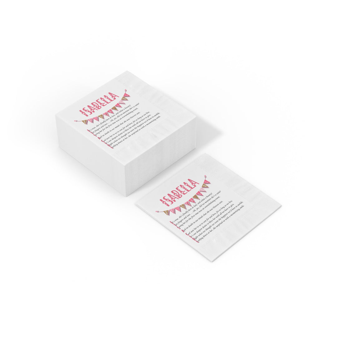 "It's a Girl" White Coined Napkins Baby Shower Napkins - Personalized