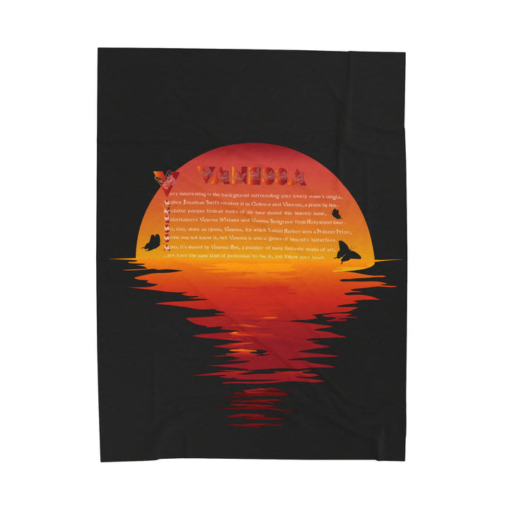 Namesakes Acrostic Poem on Black Velveteen Plush Blanket with Sunset Reflection