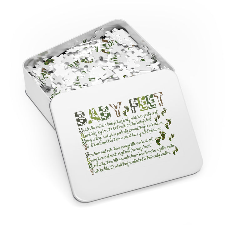 Baby Feet Acrostic Poem Jigsaw Puzzle - Camo - Tin Box - No Personalization
