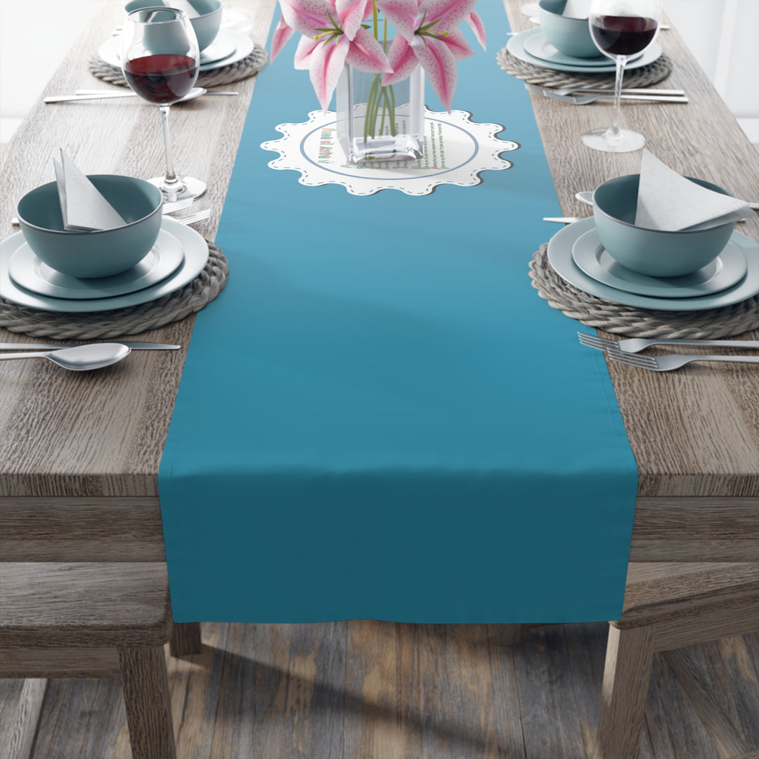 A Baby is Born Table Runner - Baby Items Font - Aqua