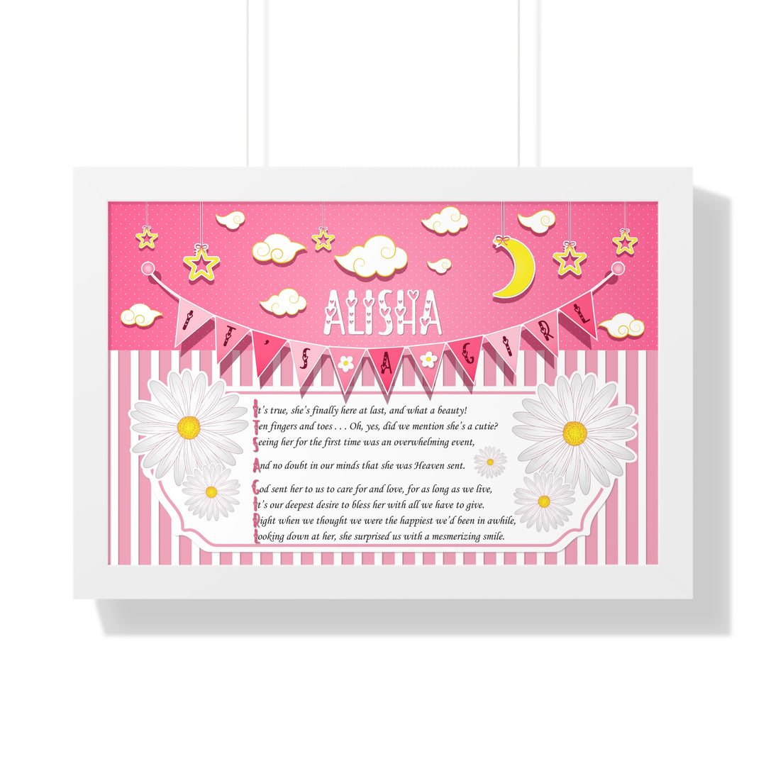 Baby Steps Framed Print Collection - Pink Stripes - "It's a Girl" Personalized