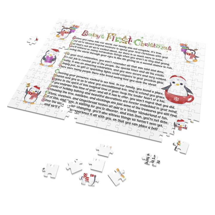 Baby's First Christmas Acrostic Poem Jigsaw Puzzle - Penguins-Christmas Items Font - Tin Box