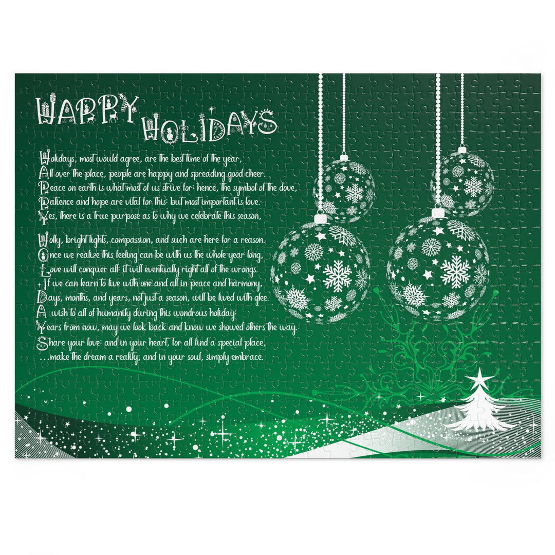 Happy Holidays Acrostic Poem Puzzle - Ornaments-Green - Tin Box