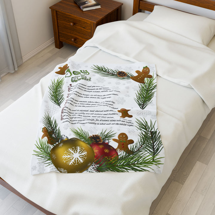 Joy to the World Acrostic Poem Velveteen Plush Blanket - Gingerbread and Ornament