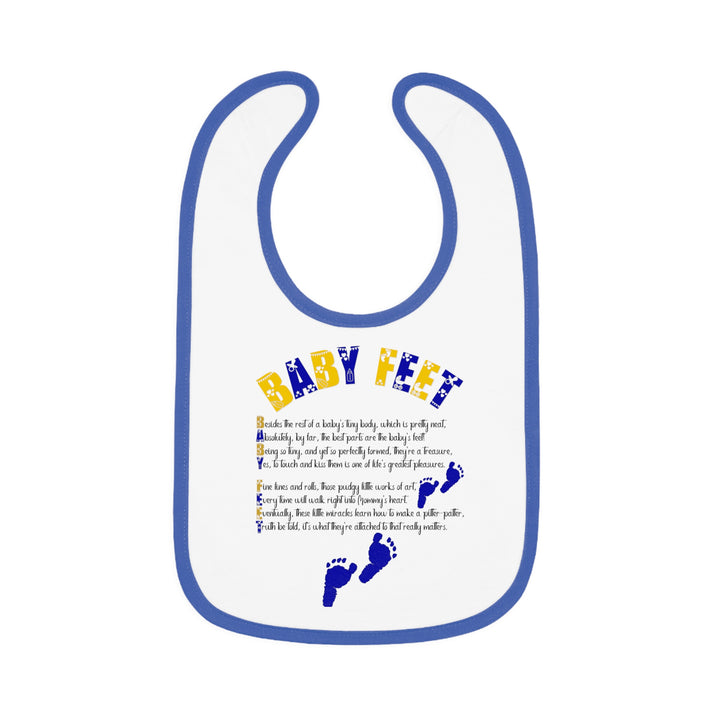 Baby Steps Acrostic Poem - Contrast Trim Jersey Bib - "Baby Feet" Blue Footprints