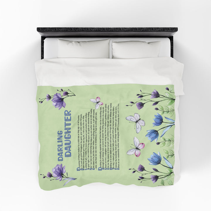 Darling Daughter Acrostic Poem Velveteen Plush Blanket - Floral Design