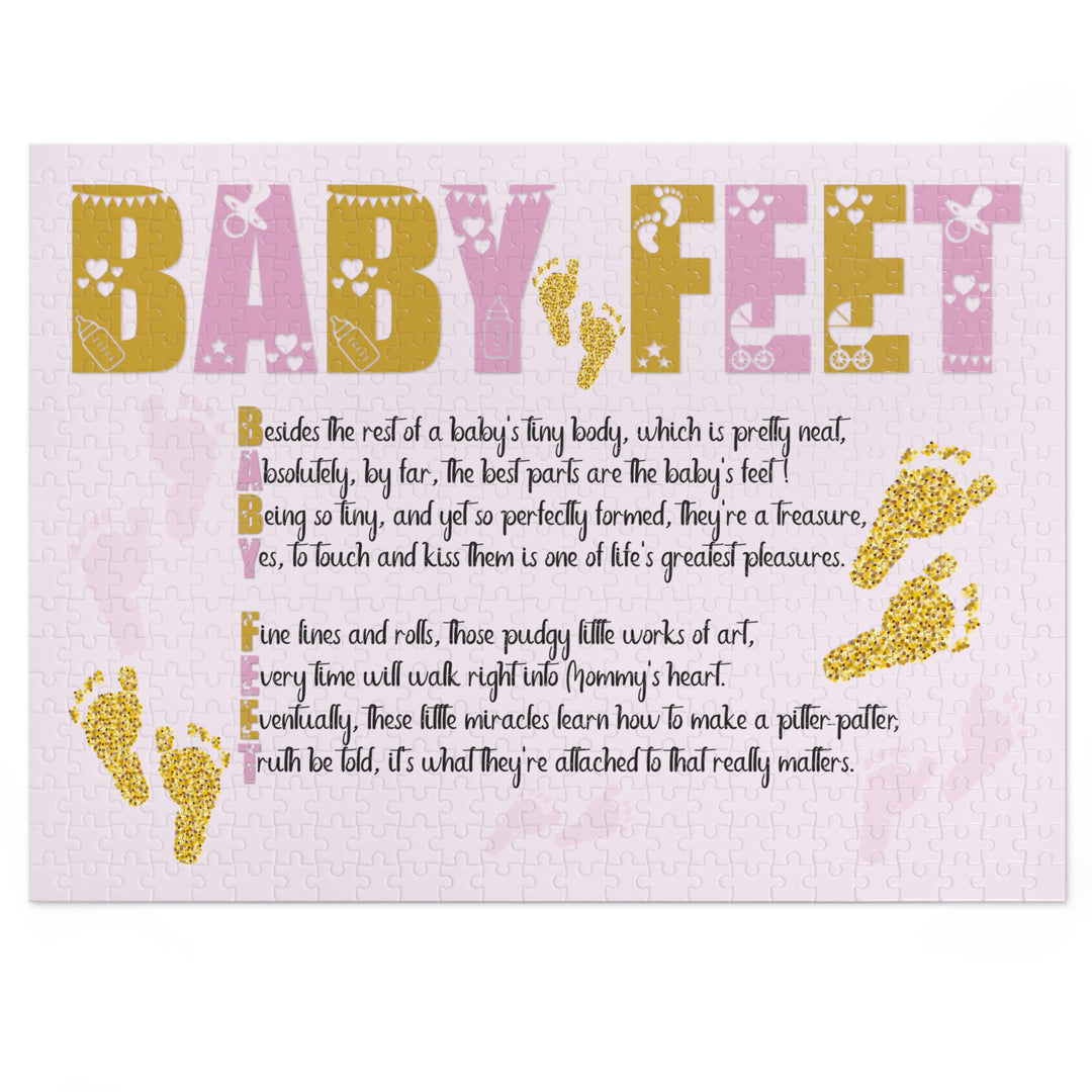 Baby Feet Acrostic Poem Puzzle - Pink and Gold - Tin Box - No Personalization