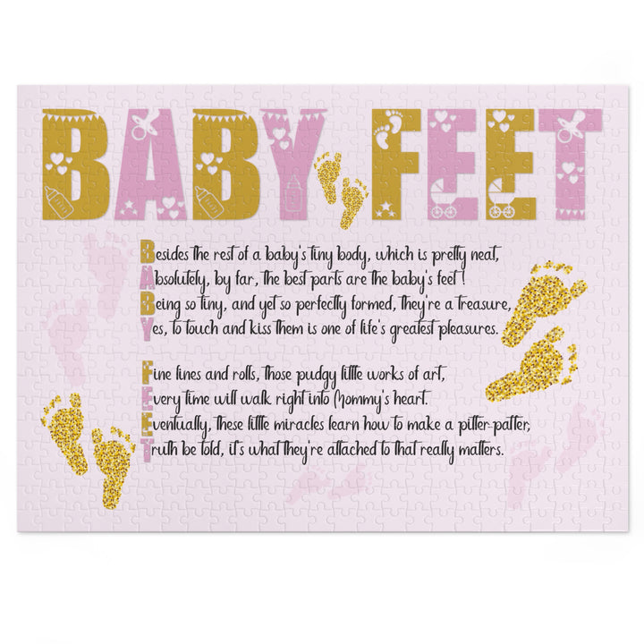 Baby Feet Acrostic Poem Puzzle - Pink and Gold - Tin Box - No Personalization