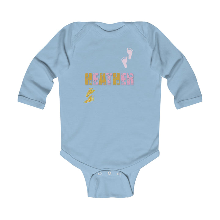 Baby Feet Acrostic Poem Infant Long Sleeve Bodysuit -Pink-Gold Footprints