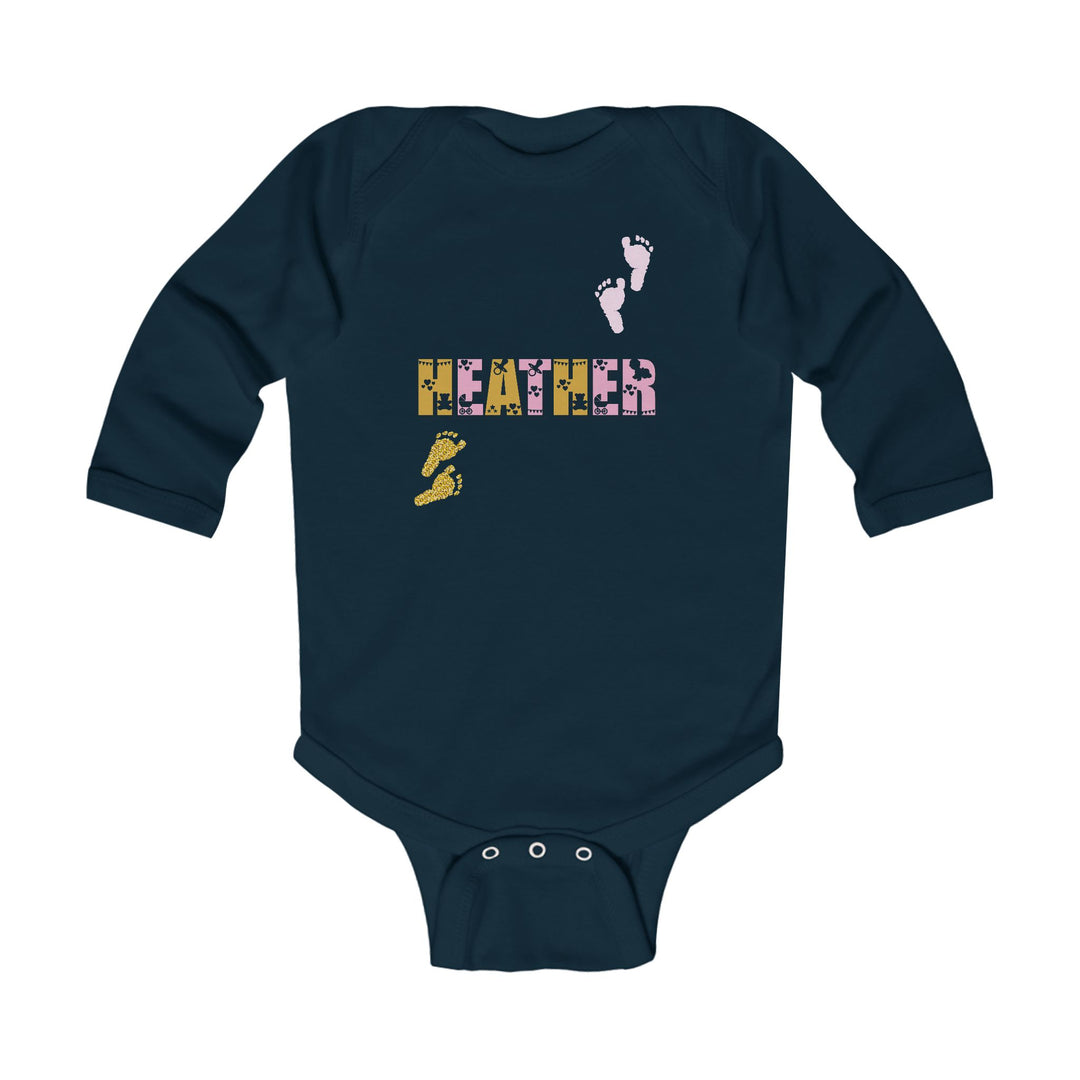 Baby Feet Acrostic Poem Infant Long Sleeve Bodysuit -Pink-Gold Footprints