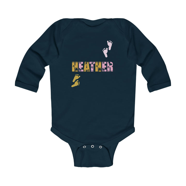 Baby Feet Acrostic Poem Infant Long Sleeve Bodysuit -Pink-Gold Footprints