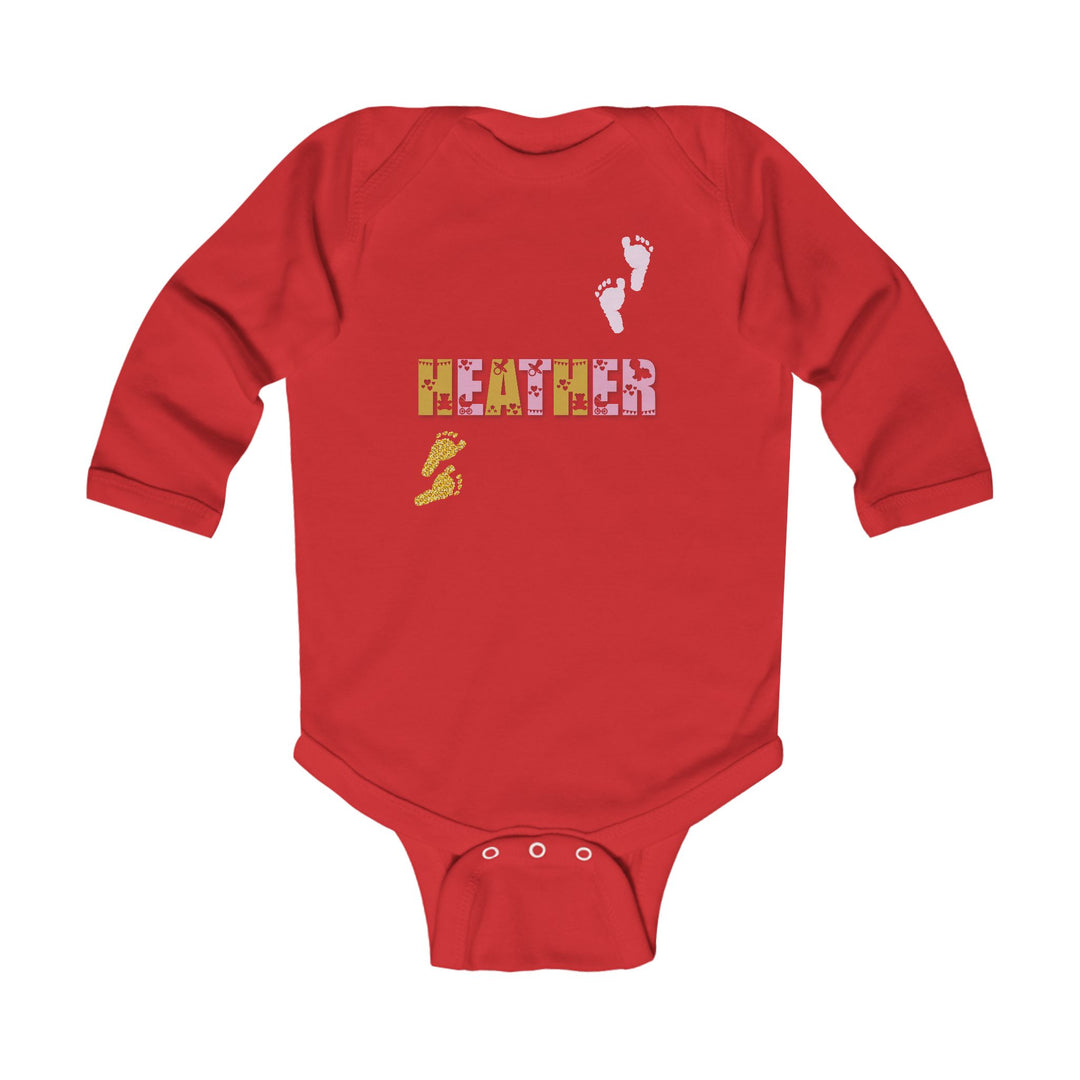 Baby Feet Acrostic Poem Infant Long Sleeve Bodysuit -Pink-Gold Footprints
