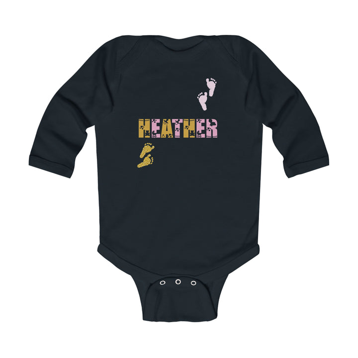 Baby Feet Acrostic Poem Infant Long Sleeve Bodysuit -Pink-Gold Footprints