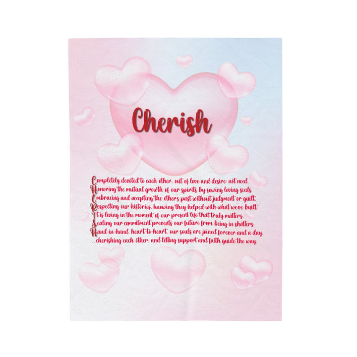 It's Just a Phrase Velveteen Plush Blanket with Acrostic Poem "Cherish" - Pink Cloud Hearts
