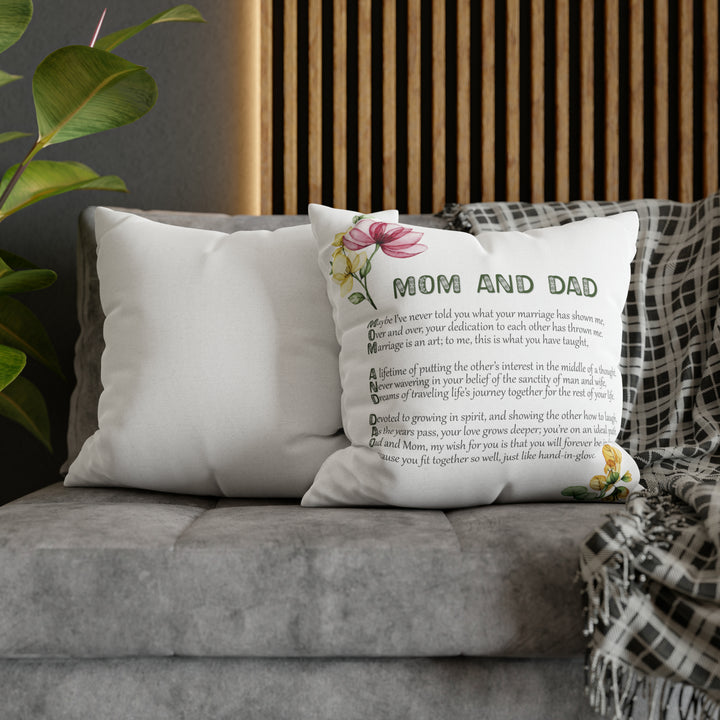 It's Just a Phrase "Mom and Dad" Acrostic Poem Pillow Case/Cover - White
