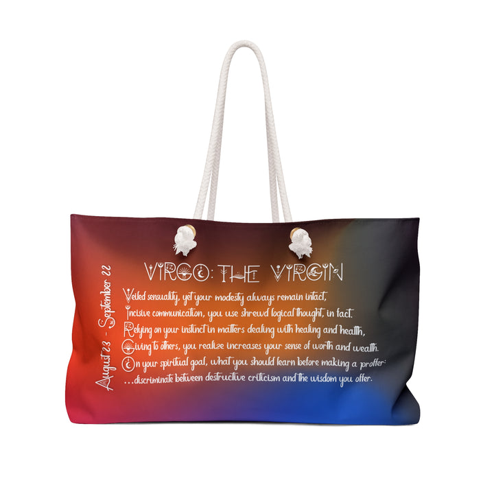 Weekender Bag with Acrostic Poem Spelling out "Virgo"