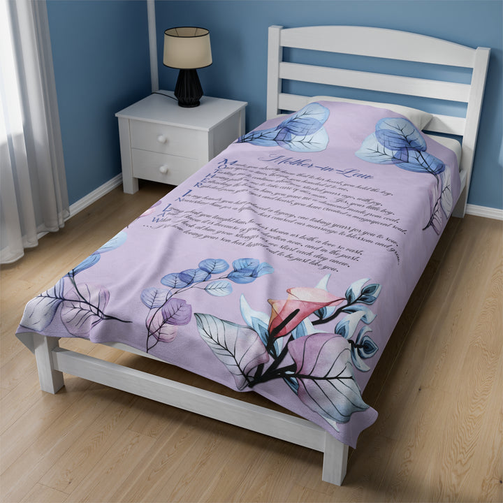 It's Just a Phrase Velveteen Plush Blanket with Acrostic Poem Spelling out "Mother-in-Law" - Transparent Flowers