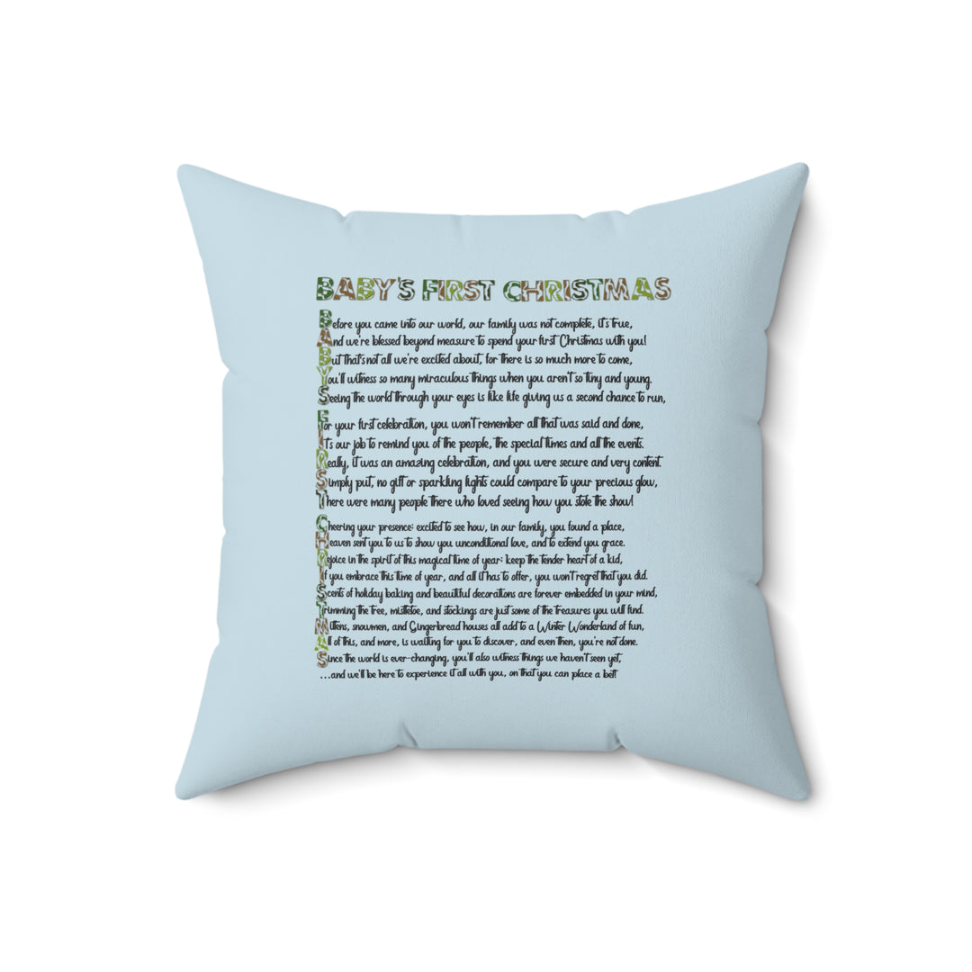 Baby's First Christmas Acrostic Poem Pillow - Camo Snowman - Blue - No Personalization