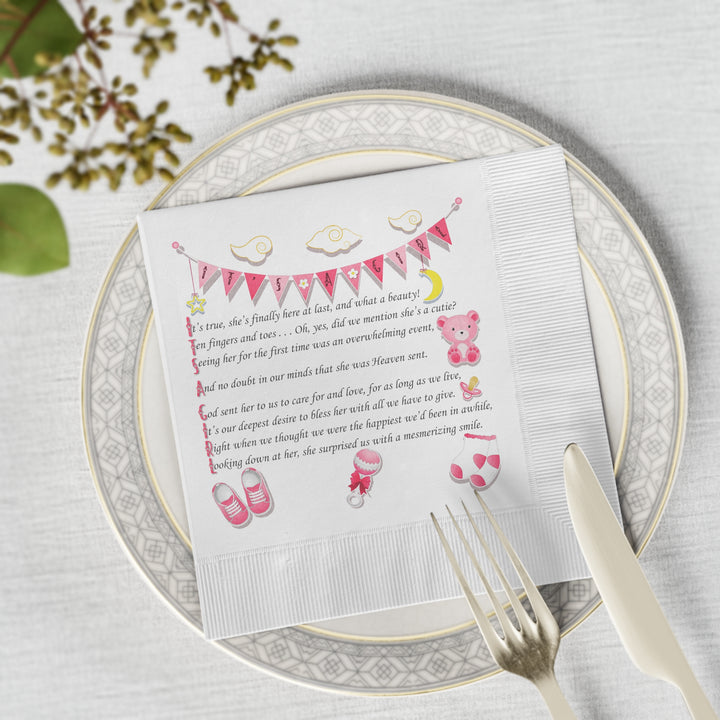 Baby Steps "It's a Girl" White Coined Napkins