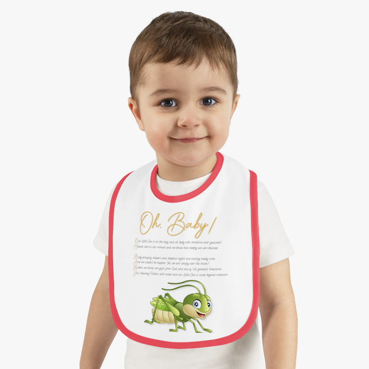 Baby Steps Acrostic Poem - Contrast Trim Jersey Bib - "Oh, Baby" Grasshopper