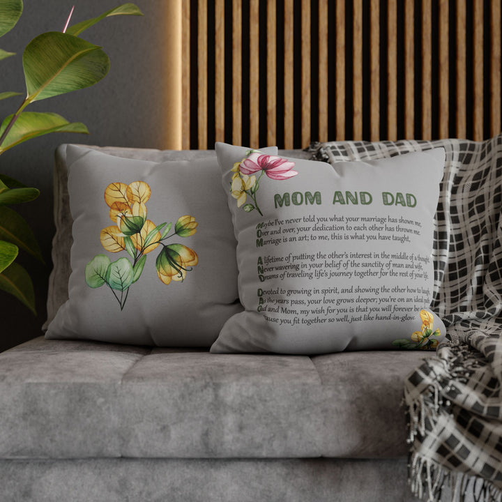 Mom and Dad Acrostic Poem Pillow Cover - Grey